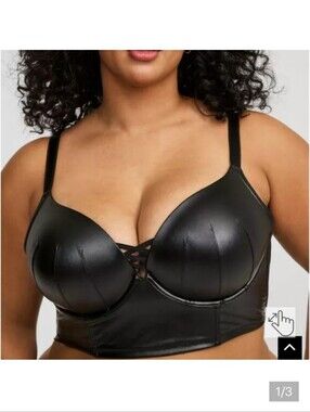 ⏰️SALE PRICE⏰️🆕️XO PUSH UP PLUNGE BLACK P/U LONGLINE BRA - FAUX LEATHER